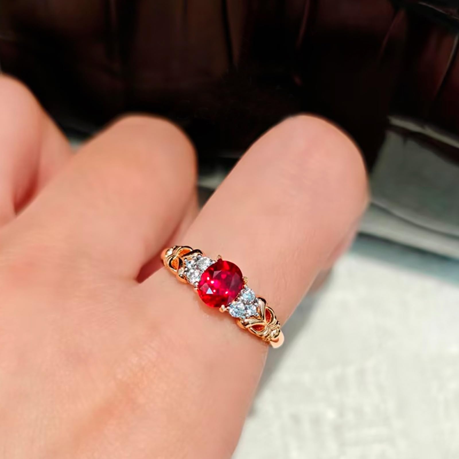 Beydodo Anello di fidanzamento in oro rosa 375 585 750, anelli di nozze in filigrana con rubino ovale da 1,2 ct e moissanite fedi nuziali da donna, misura 49 (15,6)-65 (20,7)
