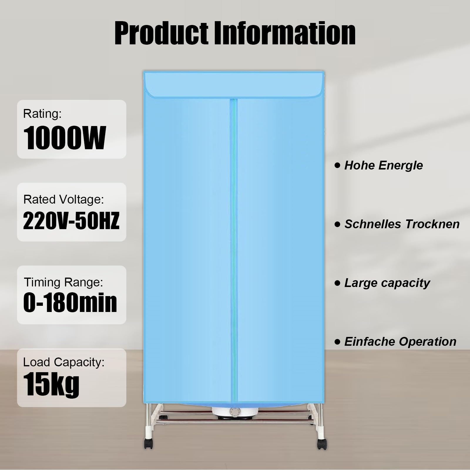 Plegable Armario Secadora De Aire Caliente, Secadora PortáTil Con Temporizador, Armario PortáTil Secador De Aire Caliente, 1000 W De Potencia, [Clase de eficiencia energética A]
