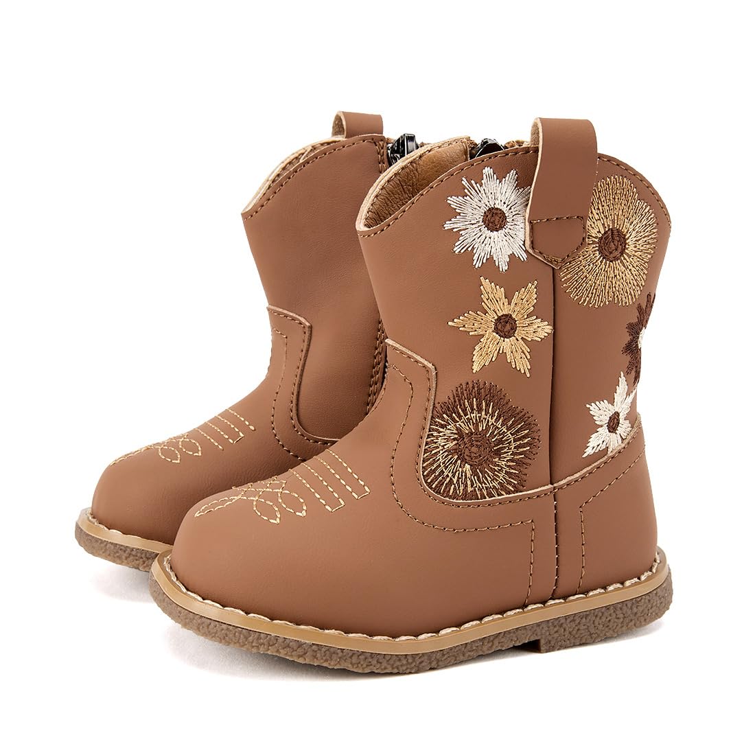BMCiTYBM Baby Cowboy Cowgirl Boots Infant Western Shoes Boys Girls Round Toe Boots All Seasons 6 9 12 18 24 Months Brown Size 6-12 Months Infant