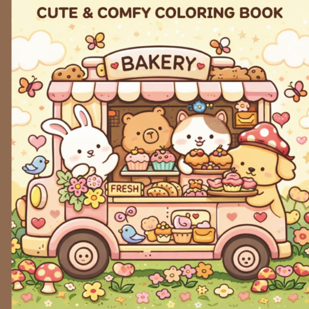 Cute & Comfy Coloring Book: Relaxing Kawaii Pages with Adorable Animals, Sweet Bakeries, and Cozy Vibes for Adults and Teens