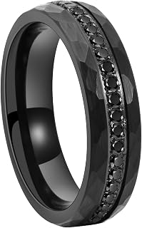 Hioleegi Tungsten Wedding Bands for Men Women CZ Zirconia Stone Inlay Hammered Irregularly Curved Edge Comfort Fit