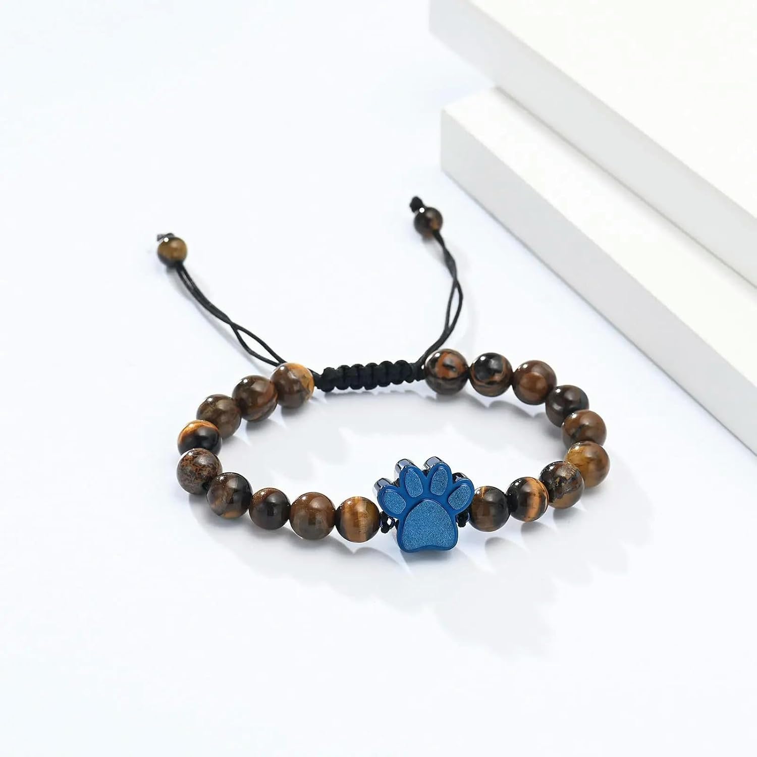 Cremation Bracelet for Pet Ashes Dog Paw Urn Jewelry Adjustable Bangle Keepsake Funeral Memorial Ash Holder-Blue