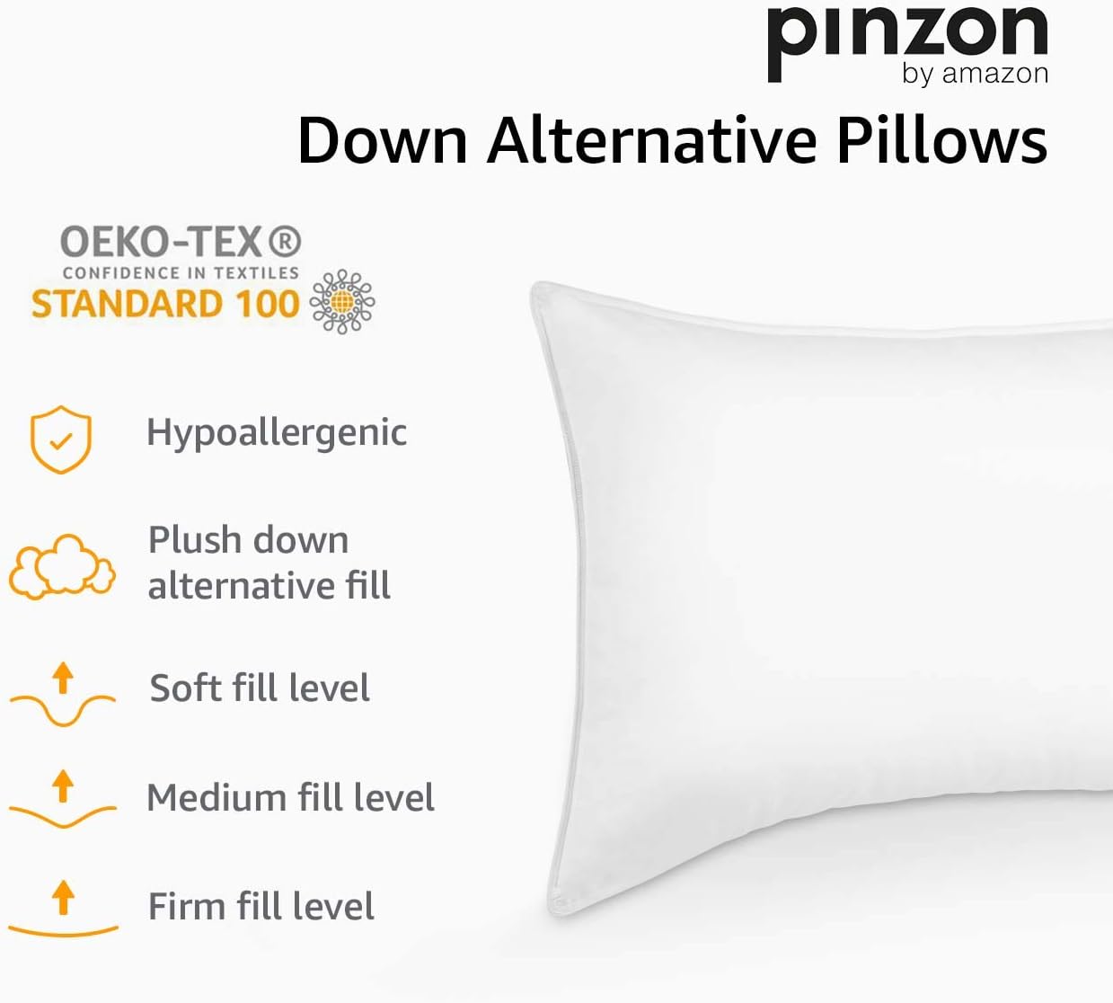 Amazon Brand – Pinzon Down Alternative Pillow, Soft Density for Stomach Sleepers, Queen