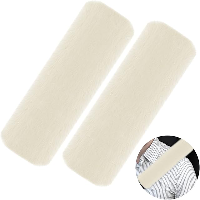 2 Pack Seat Belt Pads, Seat belt Strap Cover, Car Seat belt Comfort Pads, Soft Faux Big Rabbit Fur, Comfort Harness Pads Protect Shoulder Neck Padding for Kids, Adults (Beige)