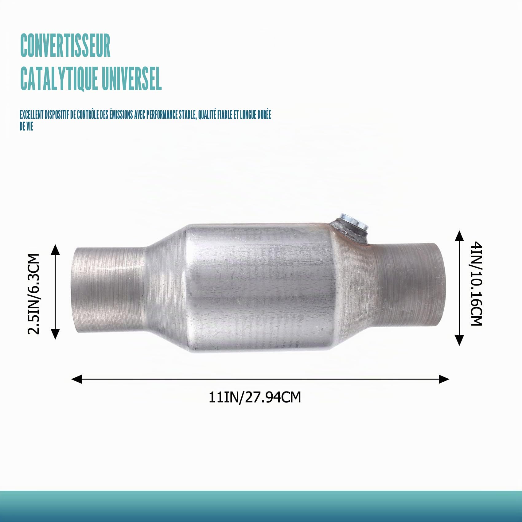 2,5 Catalyseur catalytique universel, nettoyant pour catalyseur en acier inoxydable, catalyseurs de voiture avec connexion O2 et plaque, 425250 Catalyseur en acier inoxydable