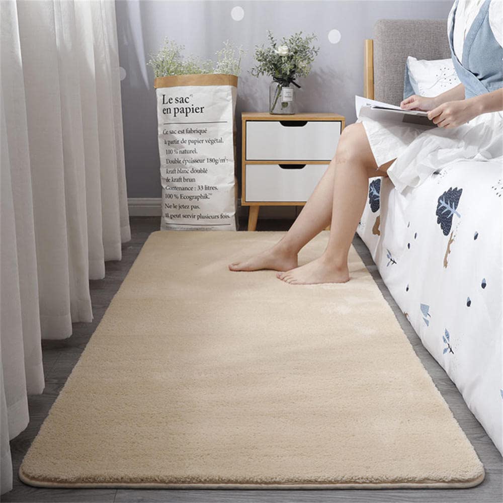 Tapis salon moderne LUNEZY beige 80x140 cm doux poil court