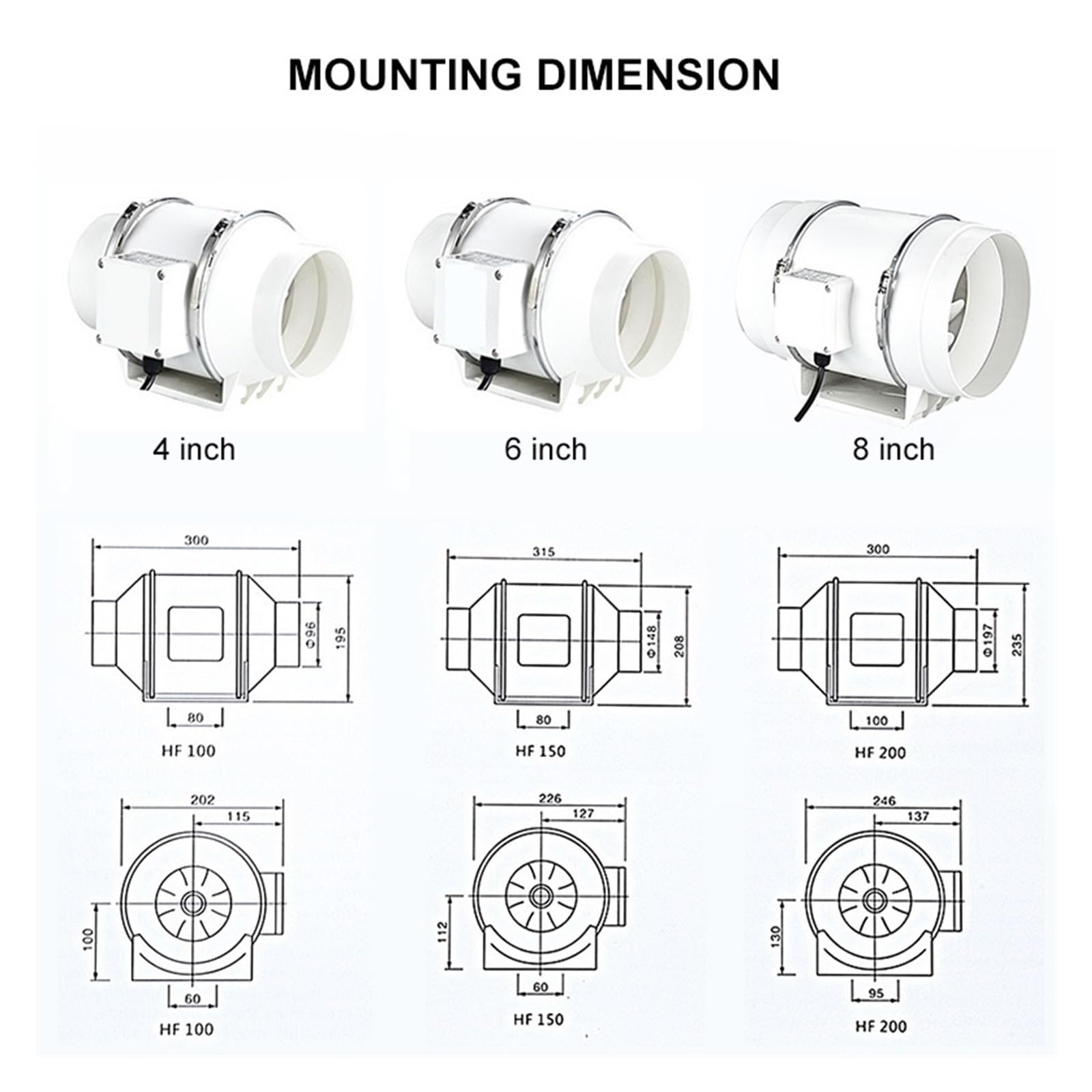 Extractor De Aire 3, 4, 6 Y 8 Pulgadas For El Hogar, Silencioso, Con Conducto En Línea, For Baño, Cocina, Inodoro, Pared, Purificador ExtraccióN De Alta Eficiencia(5inch)