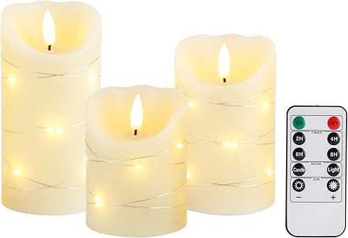 Miniatura 10 de JHY DESIGN Juego de velas 3D sin llama de 4/5/6 pulgadas de alta cera real, pilares LED parpadeantes con temporizador de control remoto de 8 teclas