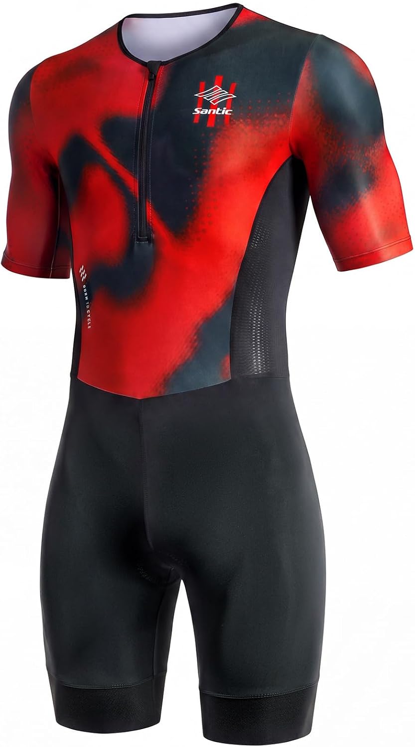 Santic Men's Short Sleeve Triathlon Suit Comfort Trisuit for Swimming Cycling Running