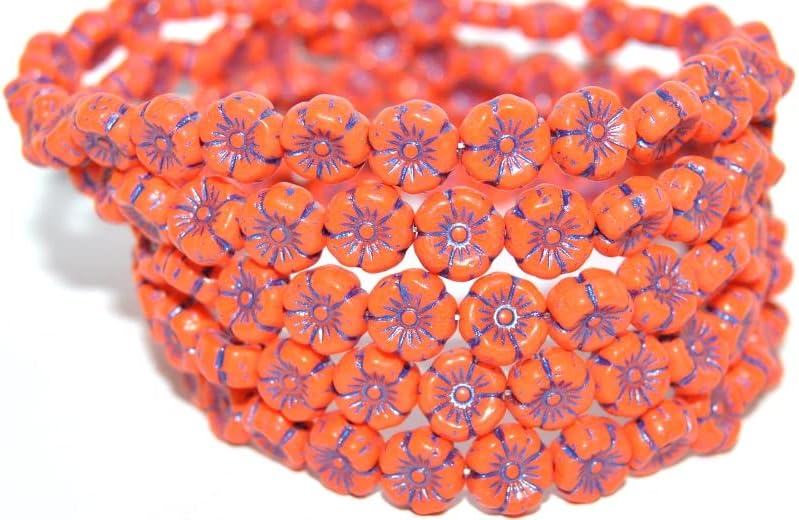 150 pcs Hawaii Flower Pressed Glass Beads, Black 54202 (23980 54202), Glass, Czech Republic, Size 10 mm (0.39 in)