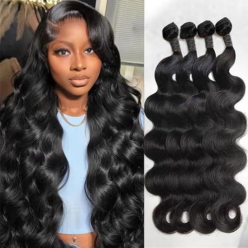 MDL Human Hair Bundles Body Wave Bundles Human Hair 18 18 20 20 Inch Unprocessed Brazilian Virgin Hair Body Wave 4 Bundles Human Hair Extensions for Black Women Natural Color(18 18 20 20 Inch)