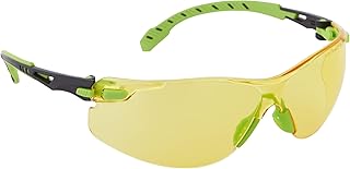 3M Safety Glasses, Solus 1000 Series, ANSI Z87, Scotchgard Anti-Fog, Amber Lens, Green/Black Frame