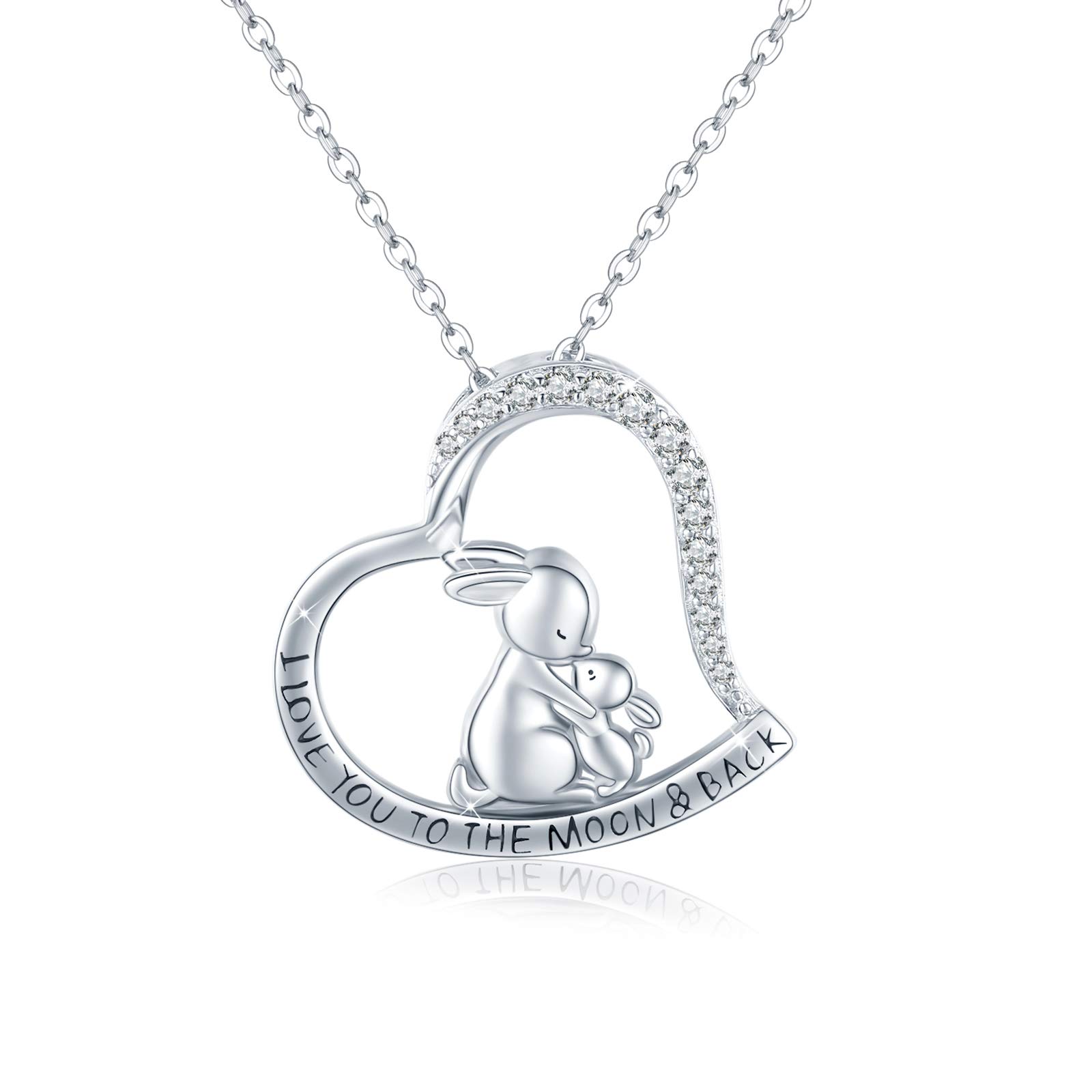YEESIAMum Rabbit Baby Rabbit Necklace Sterling Silver Mother Daughter Son Necklace Jewellery Gifts for Mother's Day I Love You to the Moon & Back Birther Day Eaters Day