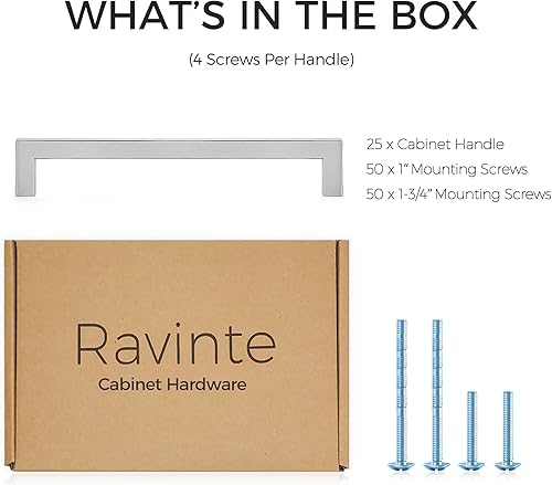 Miniatura 7 de Ravinte - Paquete de 25 tiradores cuadrados para gabinete de cocina de 7.5pulgadas, níquel satinado, tiradores de cajón, níquel cepillado herrajes