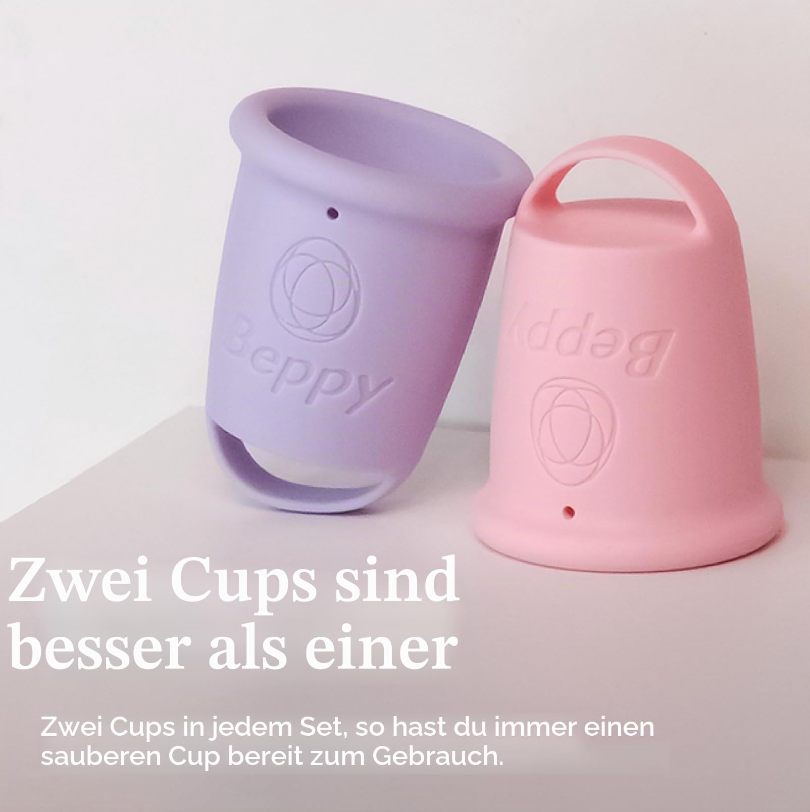 Beppy Cups COTTON CANDY (Rosa/Lila) 2 Menstruationstassen ohne Stiel, mit Auslaufschutz - hypoallergen & latexfrei - für mehr Freiheiten während der Periode (Liebe, Sauna, Sport, Schwimmen)