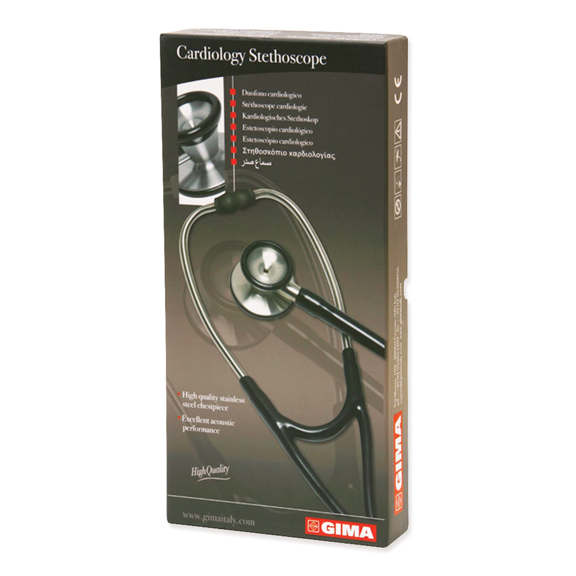 Gima - Estetoscopio clásico de cardiología con cabezal de acero inoxidable, campana en forma de cono para bajas frecuencias, membrana de alta sensibilidad para amplificar sonidos, Lira Blu, 32550