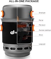 Vista 5 de Odoland Olla de intercambio de calor para acampar con estufa de mochilero 7 en 1, kit de utensilios de cocina para campamento, senderismo