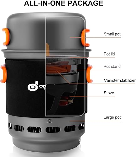 Miniatura 5 de Odoland Olla de intercambio de calor para acampar con estufa de mochilero 7 en 1, kit de utensilios de cocina para campamento, senderismo,