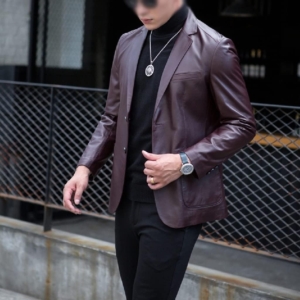 N A メンズシンレザースーツスプリングアンドフォールスーツカラー首輪付き革のジャケットレザージャケット Color A Size Xxlcode マーケティング