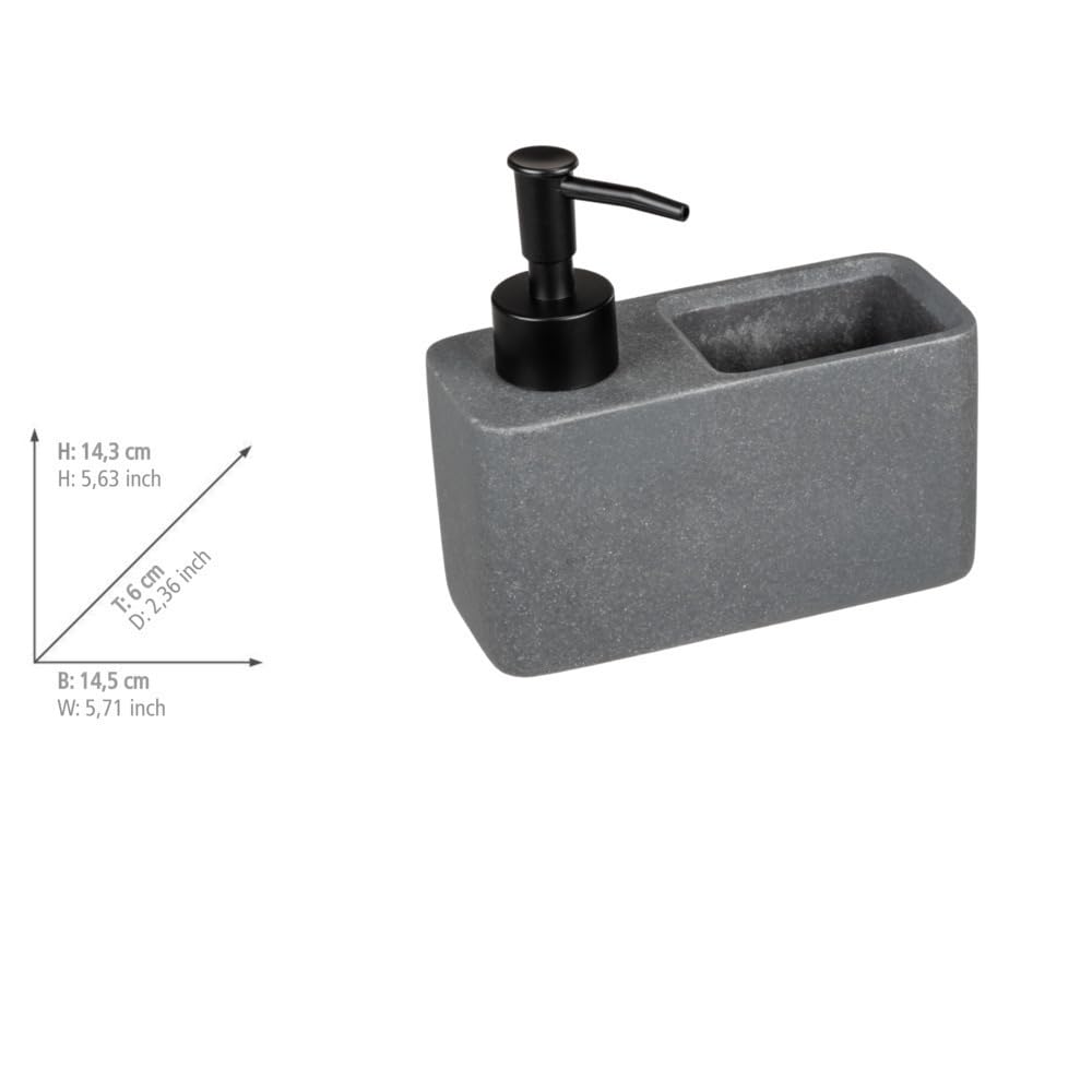 WENKO Dozownik płynu do mycia naczyń Resa, łącznie z gąbką, 0,15 l, tworzywo sztuczne, 14,5 x 14,3 x 6 cm; Ciemnoszary