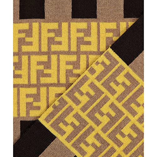 Fendi Ff Print Striped Brown And Yellow Knitted Wool Scarf Fxs124 #TOP1