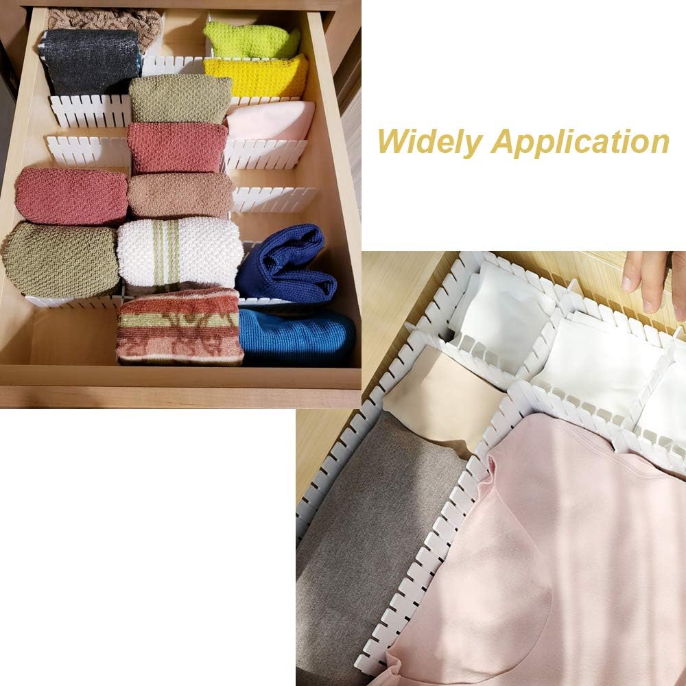 DIY Drawer Dividers, Youngine 8pcs Adjustable Drawer Storage Organizer Plastic Grid for Office Kitchen Home (White)