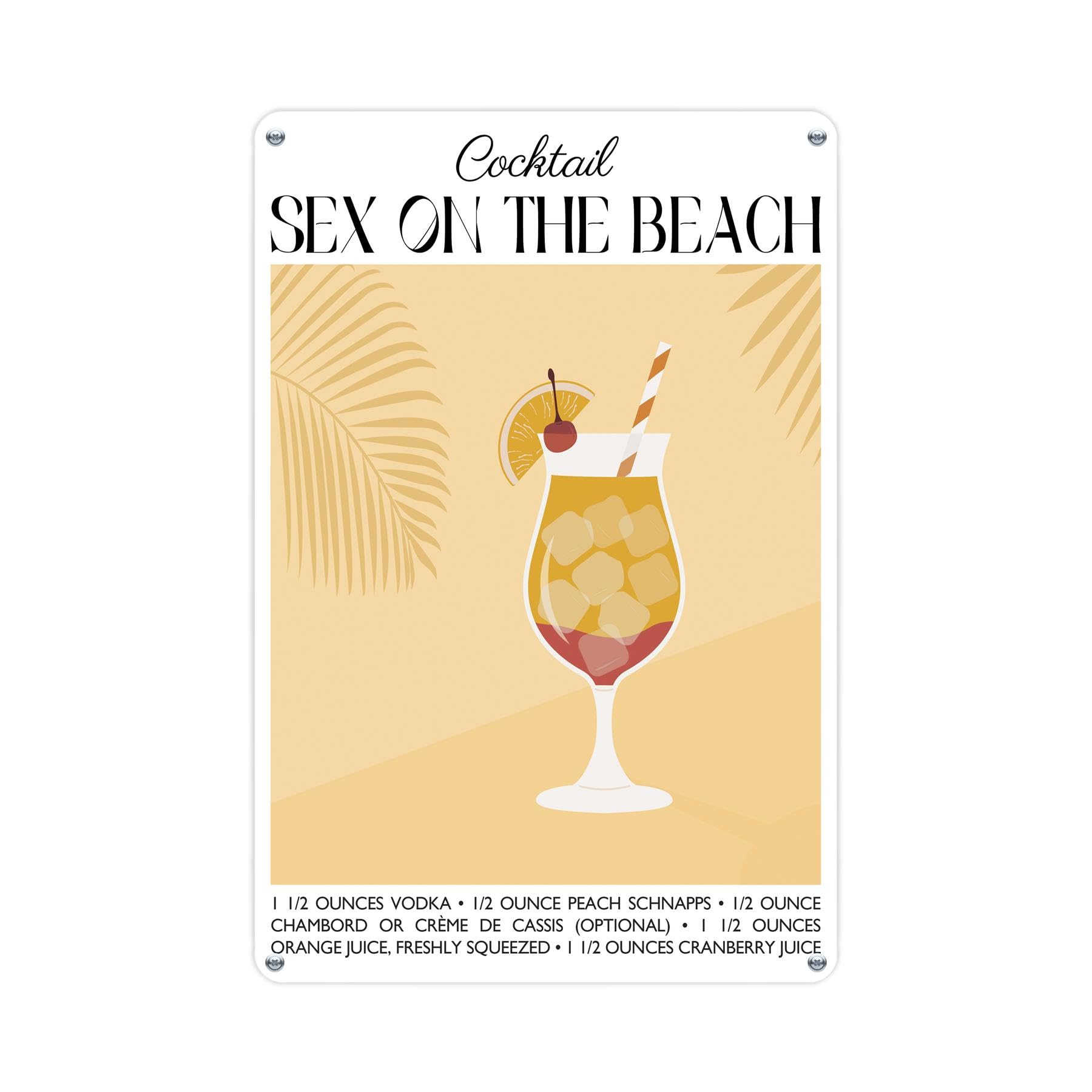 Sex On The Beach Cocktail Recipe Metal Wall Sign - Kitchen/Bar Décor