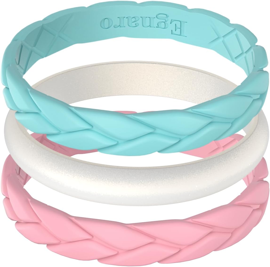 Egnaro Women's Silicone Stackable Rings 3.5mm Wide 2mm Thick, Flexible Rubber Wedding Bands Leaf Braided Design Breathable Grooves For Gym Workout