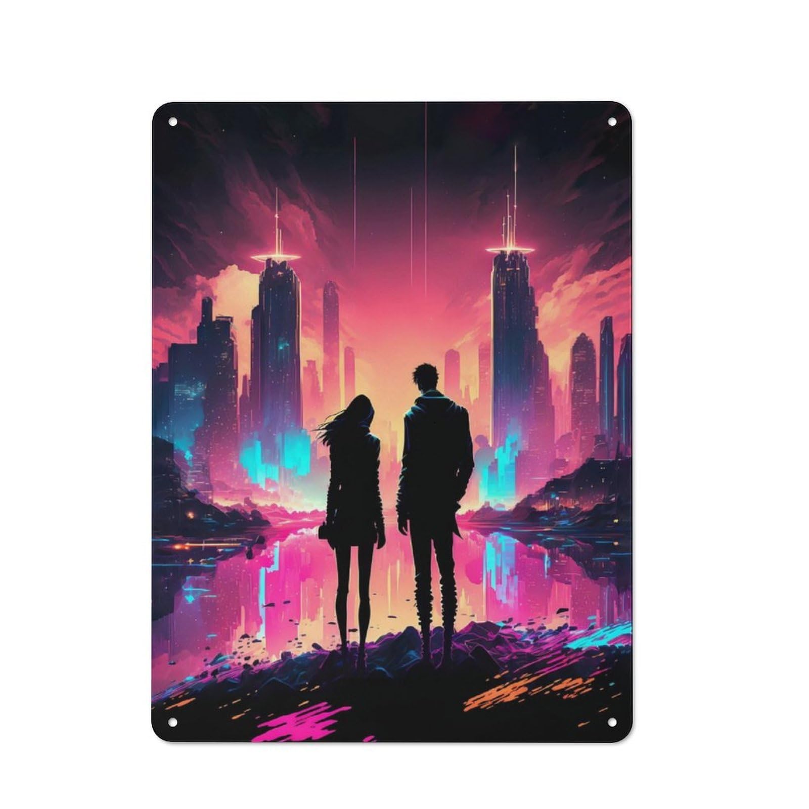 Junmoney Couple Lake Landscape Vintage Tin Sign 40X30cm With For Living Room Or Hallway, For Living Room Decor Lovers