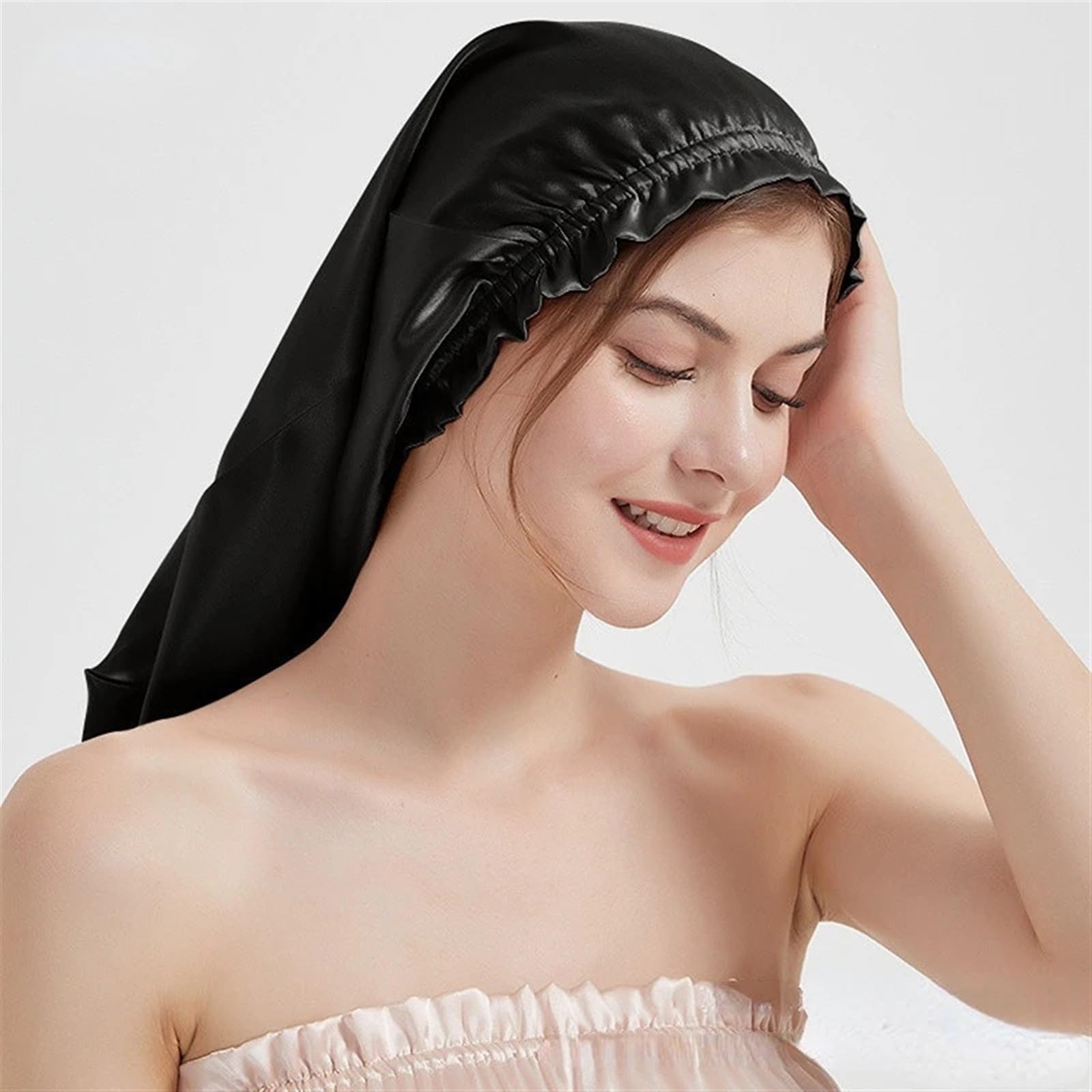 Cuffia seta capelli notte Turbante lungo di seta naturale turbante for capelli spessi berretto da notte for dormire ricci cuffia for avvolgere i elastica(Peacock)