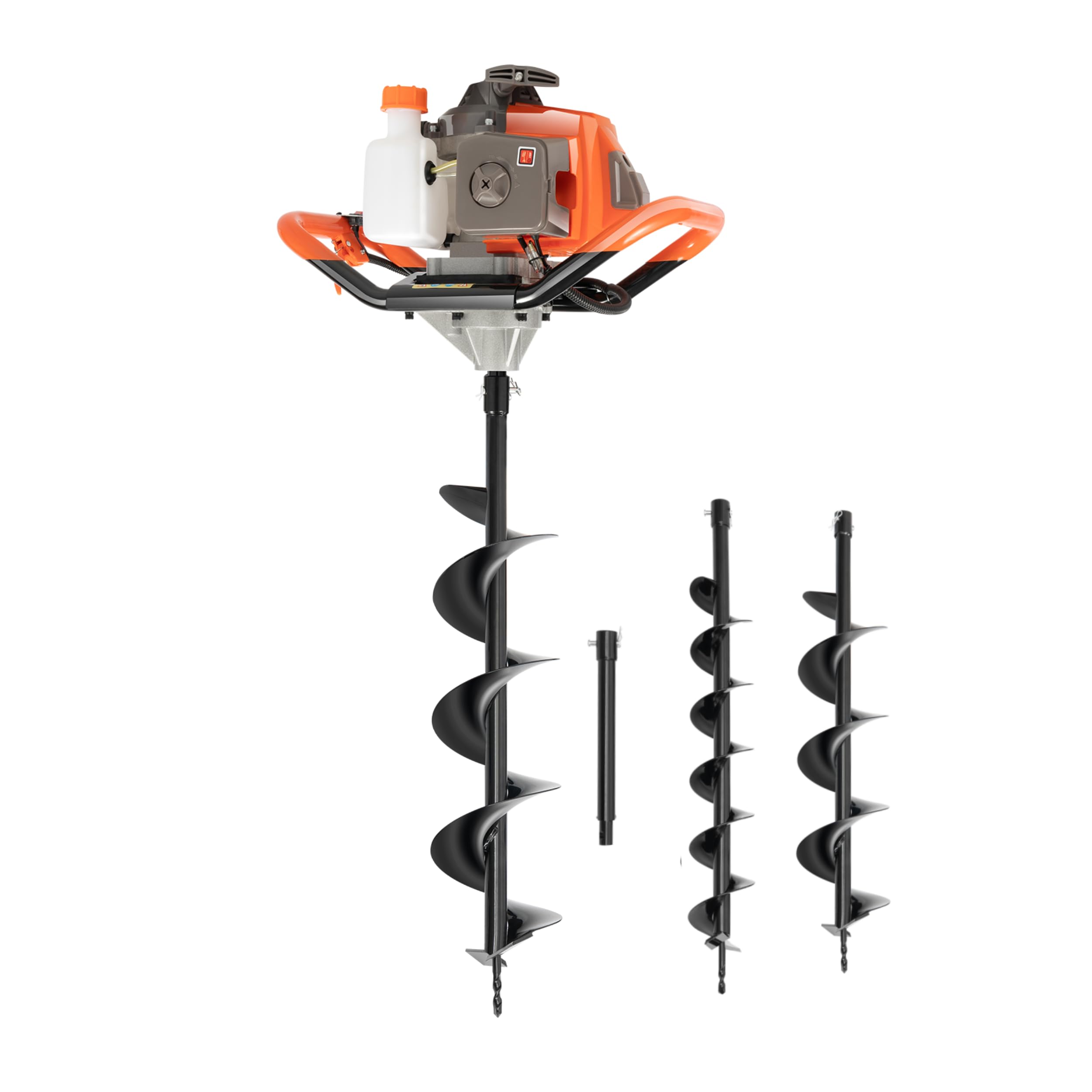 71cc 2-Stroke Earth Auger 2300W Augers & Posthole Diggers 0-300rpm Fence Post Auger 1L Fence Post Hole Borer with 3 Drill Bits Diameter (100, 150, 200mm) 30.5cm Extension