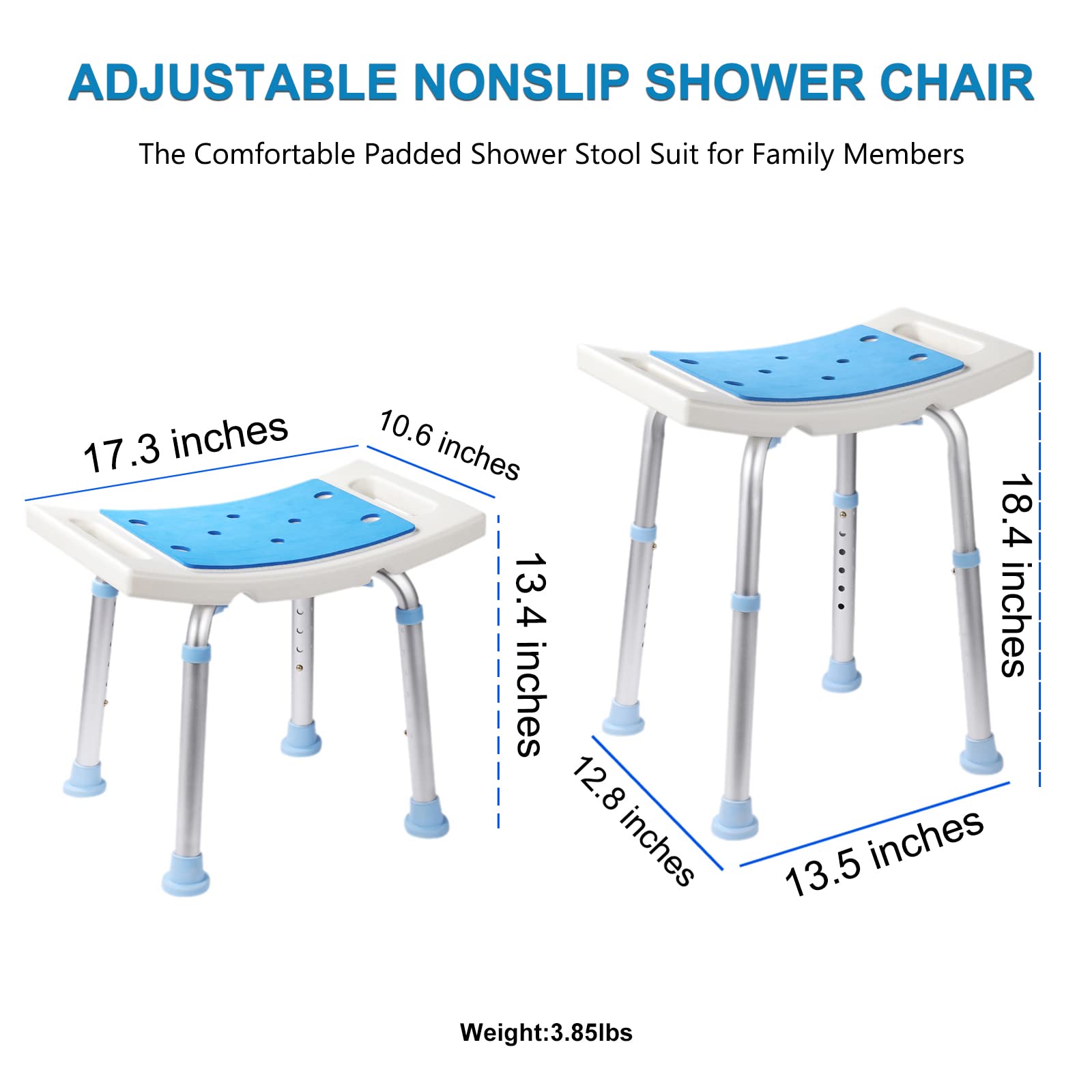 Aliseniors Shower Chair for Inside Shower - Nonslip Bath Shower Stool with Padded Seat Holes for Tub and Bathroom - Nonskid Comfortable Safe Bathing Bench for Senior Elderly Disabled and Handicap
