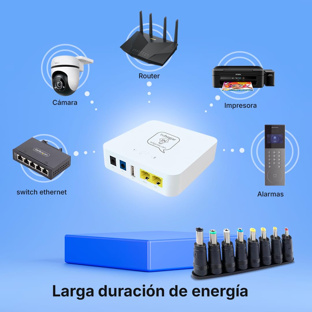 Mini UPS | Mini SAI AC-DC con Batería Interna 8800mAh | Salidas 5V/9V/12V/PoE | Ligero y Compacto Ideal para routers, cámaras IP, alarmas y Dispositivos DC, Protege Ante Cortes de luz y sobrecargas