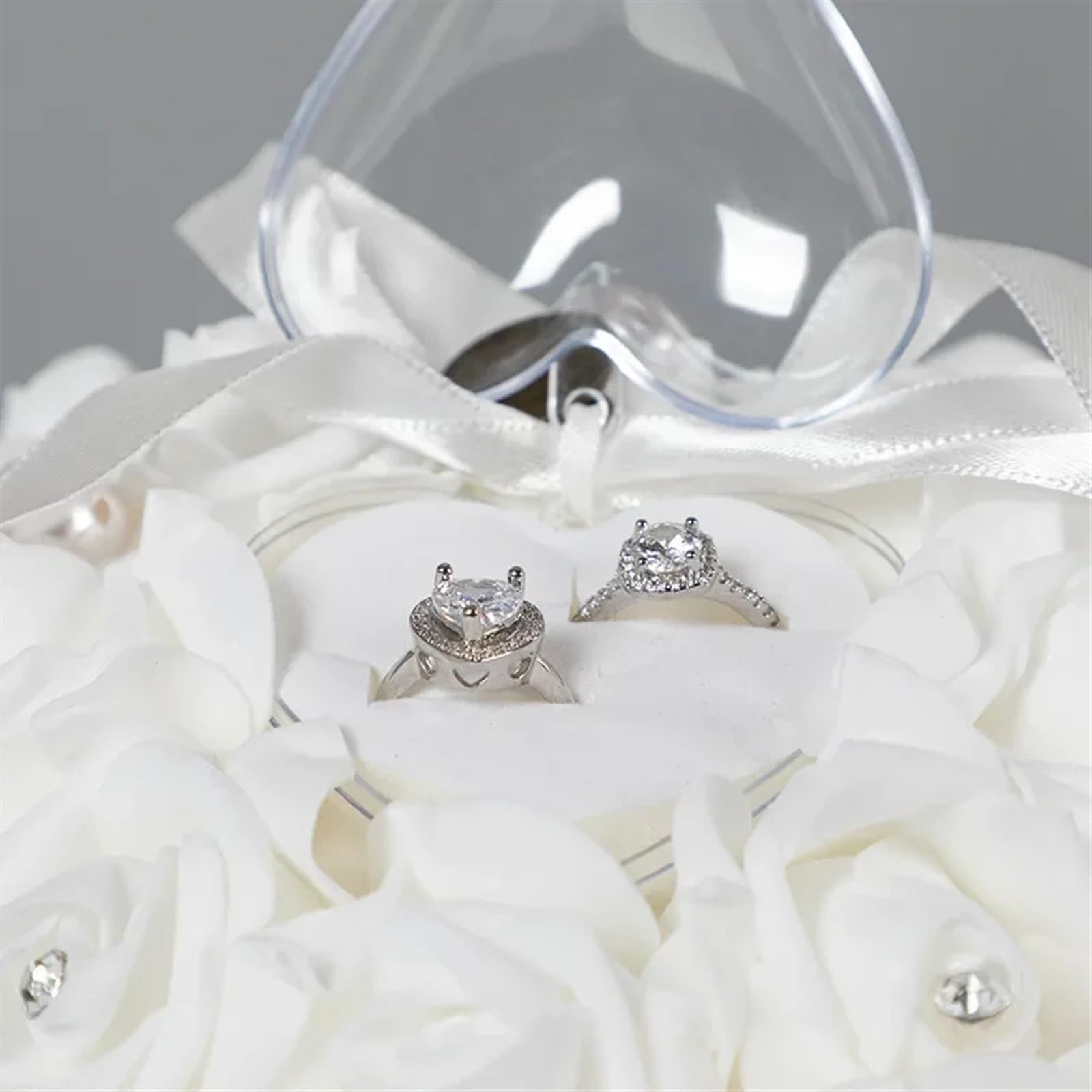 Cuscino for fedi nuziali romantico in raso con cristalli a forma di cuore for fidanzamento, proposta matrimonio, decorazione per cerimonia di matrimonio