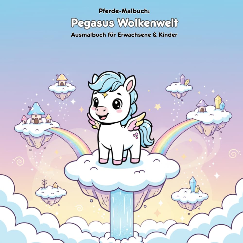 Pegasus Wolkenwelt: Geschichte & Malbuch für Kinder: Für Kinder & Erwachsene | 36 Ausmalbilder | 21.59 x 21.59 cm | Magische Pegasus-Abenteuer zum Ausmalen