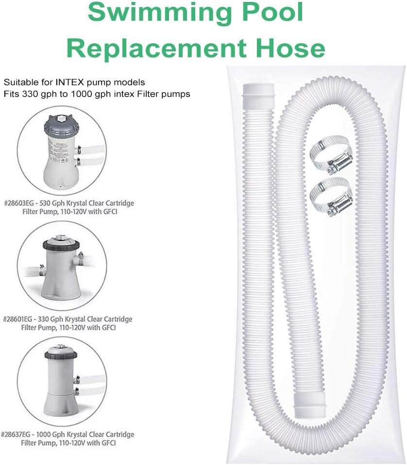 Swimming Pool Replacement Hose,1.25Inches Diameter Replacement Hose,Pool Filter Replacement Hose Compatible with filter Pump 330 GPH, 530 GPH, and 1000 GPH.(59in length)