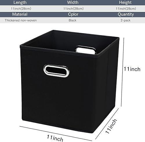 Miniatura 2 de Contenedores de almacenamiento de tela, 11 x 11 x 11 pulgadas, canastas organizadoras de tela con asa, canasta plegable para armario o caja de