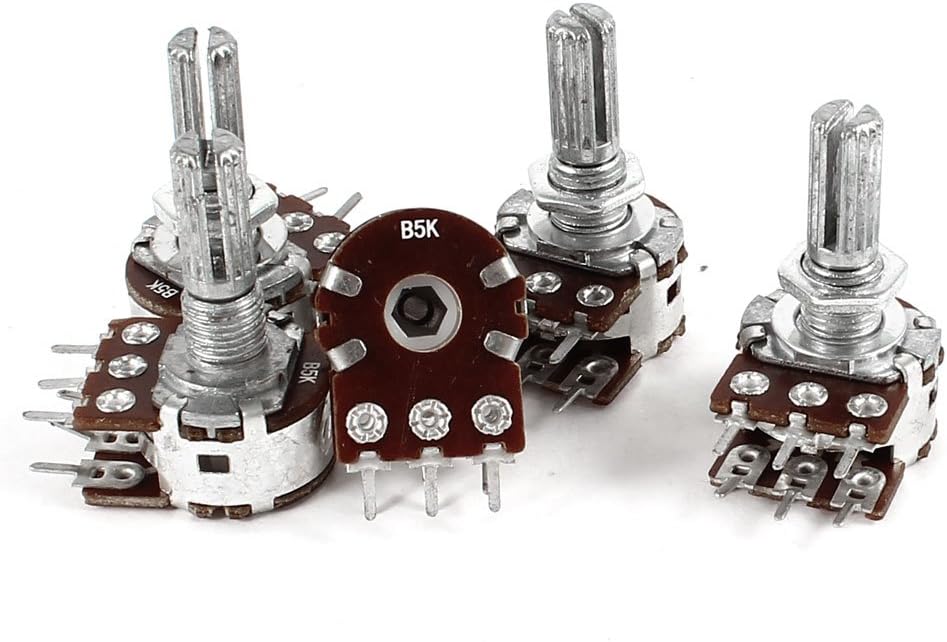 Aexit 5 (Potentiometer) Pieces B5K Type B 5K Ohm 6 Terminals Split Knurled Shaft Dual Linear Rotary (99ry860qf544) Taper Potentiometers