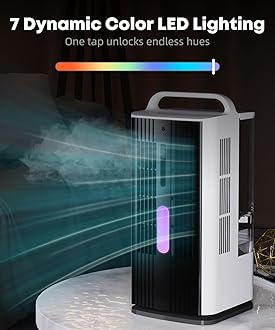Portable Air Conditioner with Remote Control, 1700ml Evaporative Cooler with 7 Color LED Lights, 120° Oscillating Mini Air Conditioner with 3 Speeds & 7H Timer for Bedroom, Office Indoor Use
