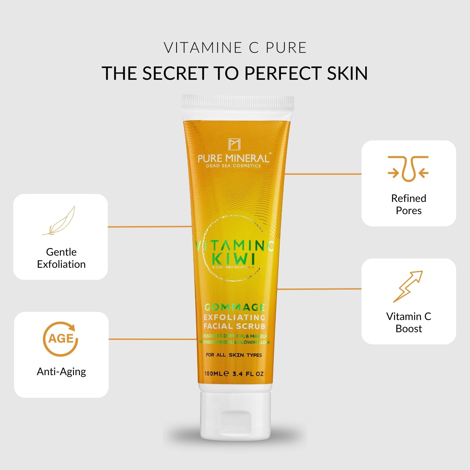 Pure Mineral, Exfoliating Facial Scrub, Dead Sea Minerals, Vitamin C, Kiwi Extract, Deep Pore Cleansing, Silicone-Free - Image 2