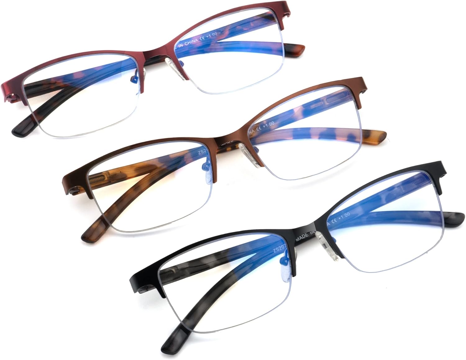 3-Pack Progressive Reading Glasses for Women Stylish Half Frame Metal Anti UV/Eye Strain/Glare - Image 6