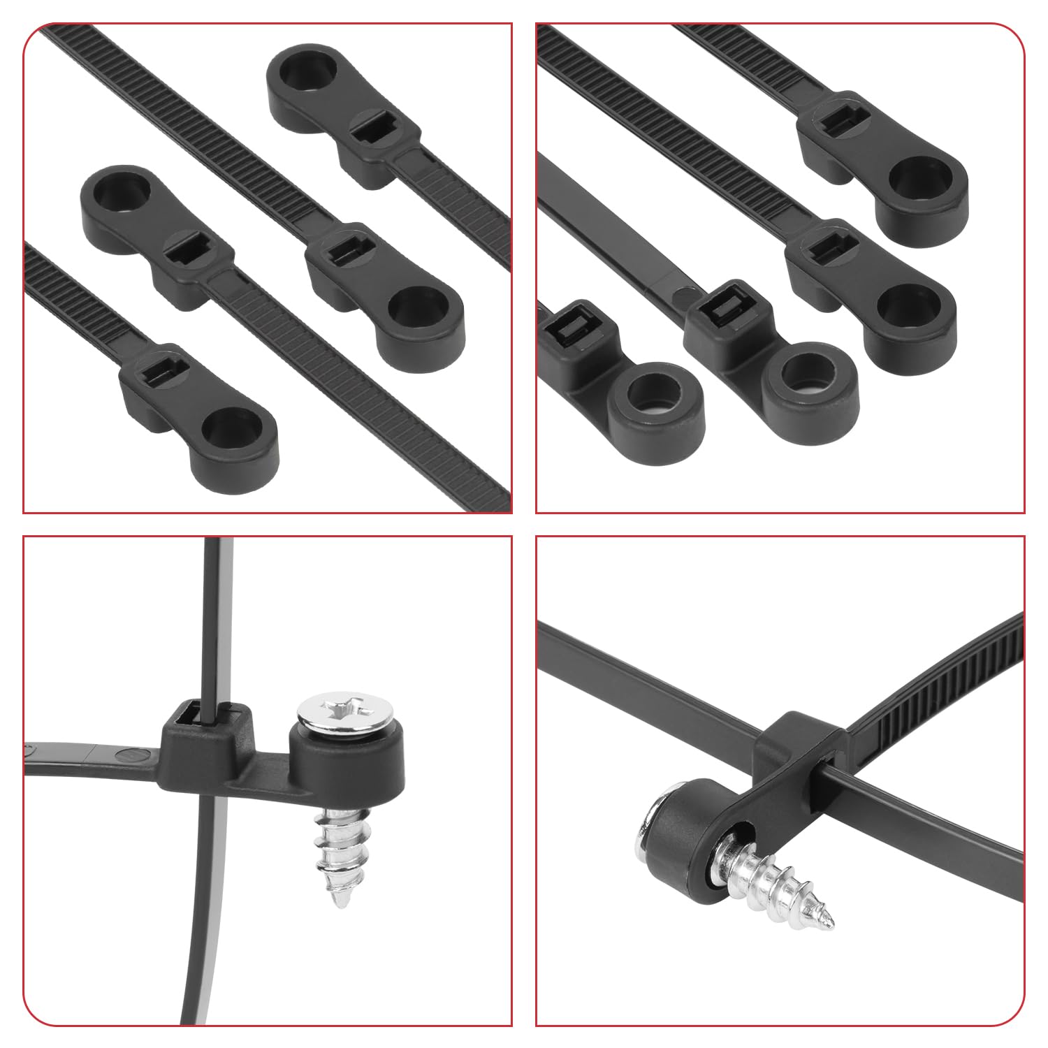 Confezione da 100 fascette resistenti con montaggio a vite, 4,8 x 300 mm, con viti in omaggio, fascette in nylon resistenti con fori preforati per una gestione sicura, ideali per vari usi (34 kg)