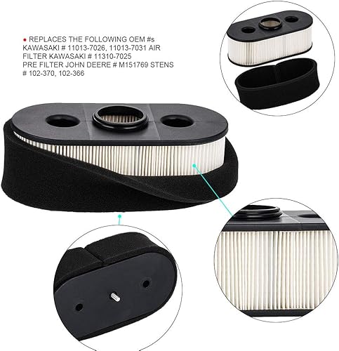 Miniatura 7 de HIFROM 11013-7031 Filtro de aire con prefiltro de repuesto para Kawasaki 11013-7026 FH580V FH381V FH430V Limpiador de aire para cortacésped (paquete