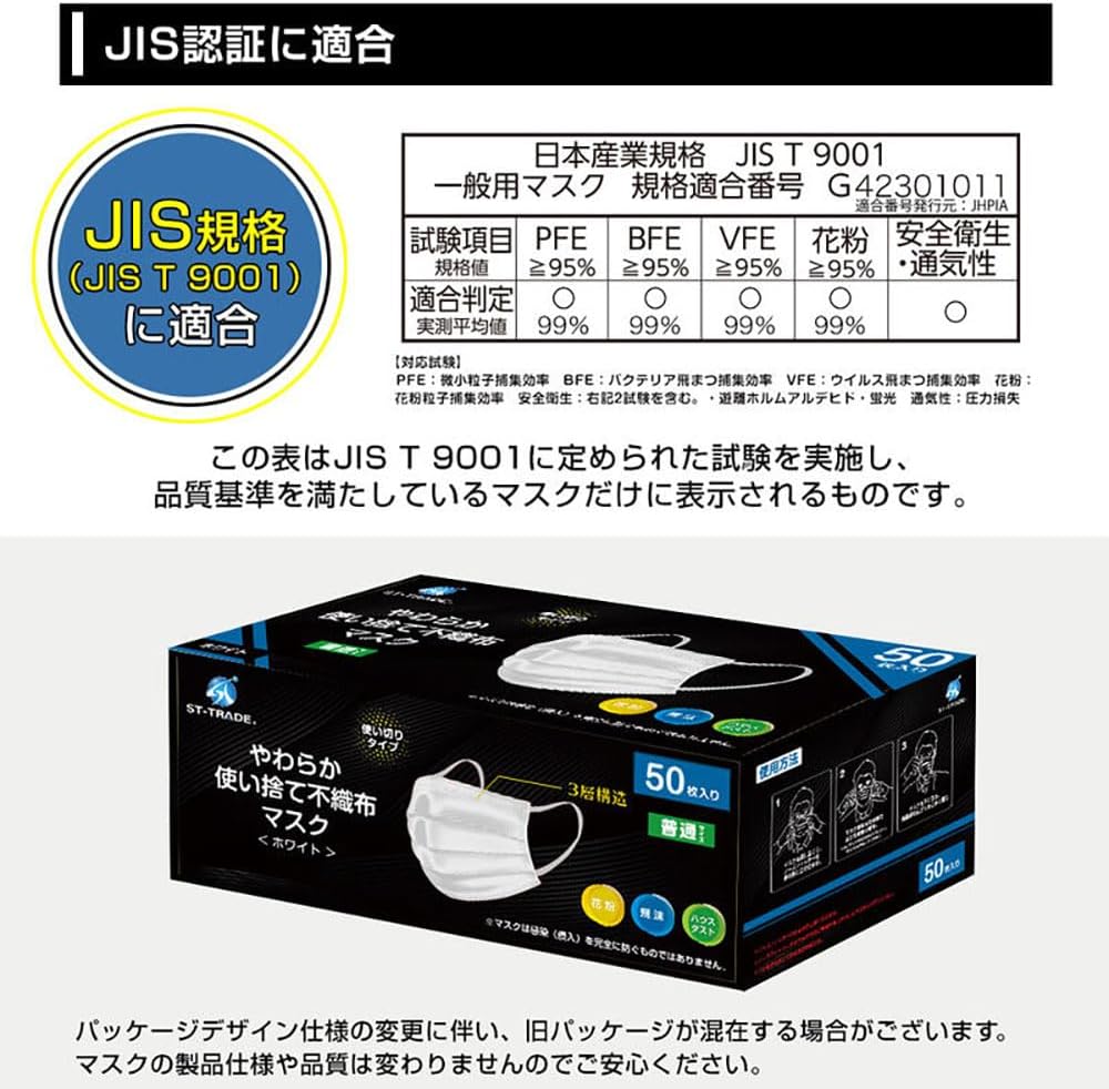[ST-TRADE] 商標取得済み 400枚入りマスク（一年分 カラーマスク ゴム紐も同じ色 ゴム紐取れない大人マスク 使い捨てマスク 花粉 メルトブロー不織布 大人用マスク3層フィルター構造 (ふつうサイズマスク400枚入り ホワイト)