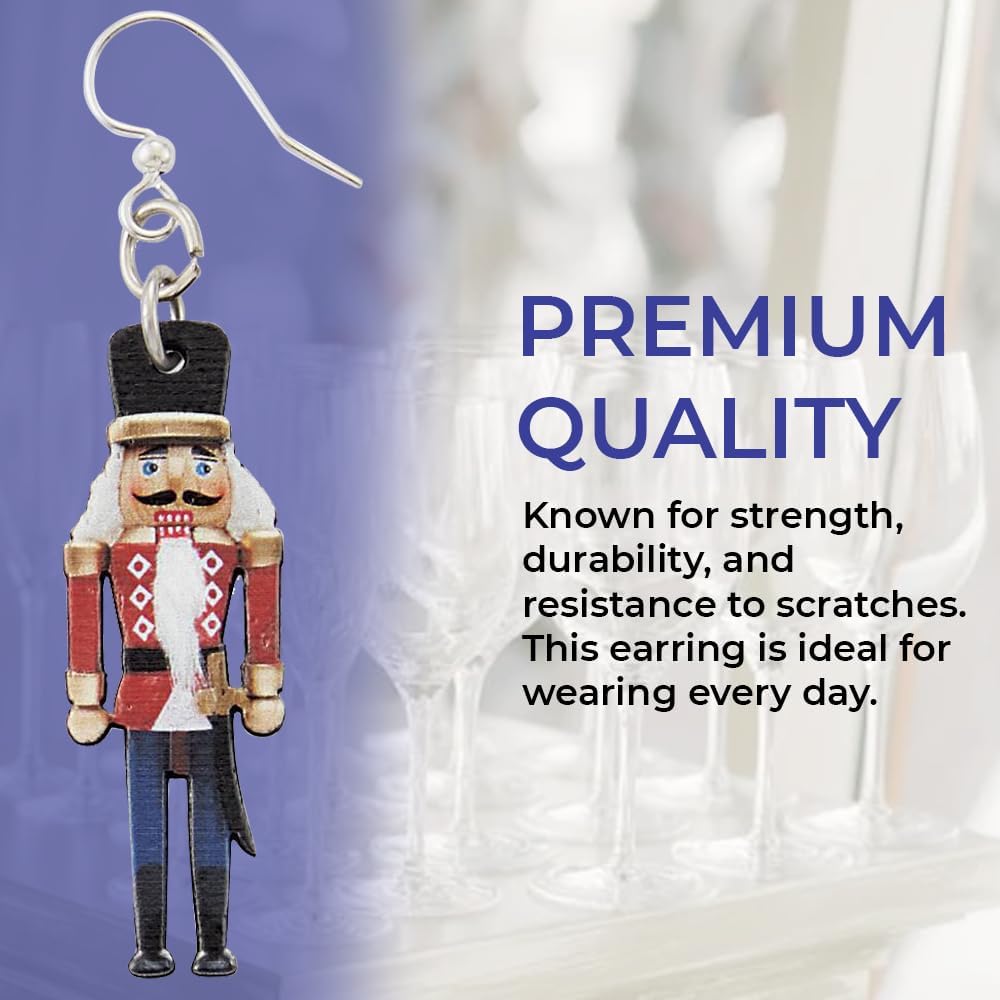 SAGEFINDS Birch Wood Nutcracker Earrings | Festive Christmas Jewelry | Toy Soldier Dangle Earrings | Stainless Steel French Hooks