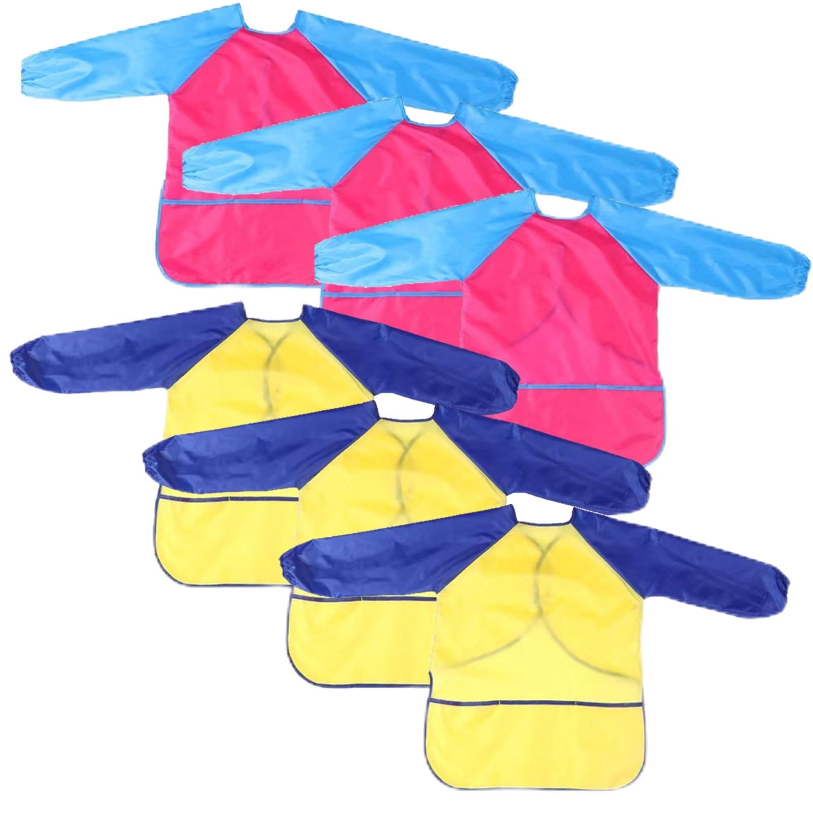 Dongnesi 6 Pack Childrens Aprons for Baking,Artist Costume Kids,Art Apron Kids For Age 2-5 Years Boys And Girls Play Apron,Kid s Aprons for Cooking Painting Baking (Yellow+Pink)
