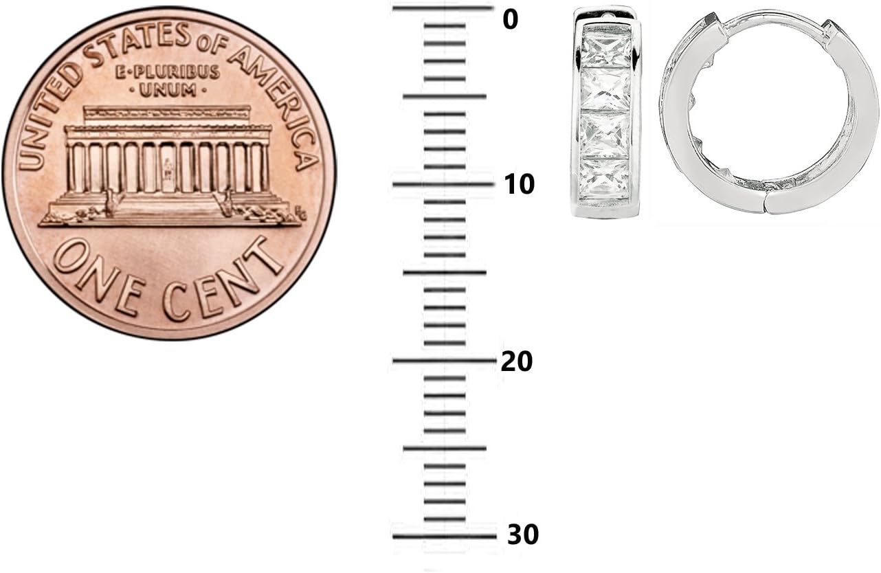 Ritastephens Sterling Silver Princess-cut Cubic Zirconia Huggy Hoops Huggies Hoop Earrings 4x12.5 Mm