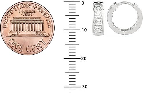 Miniatura 2 de Ritastephens Pendientes de aro de plata de ley con circonita cúbica de corte princesa de 0.157 x 0.492 in, Plata de ley Circonita cúbica, Circonia