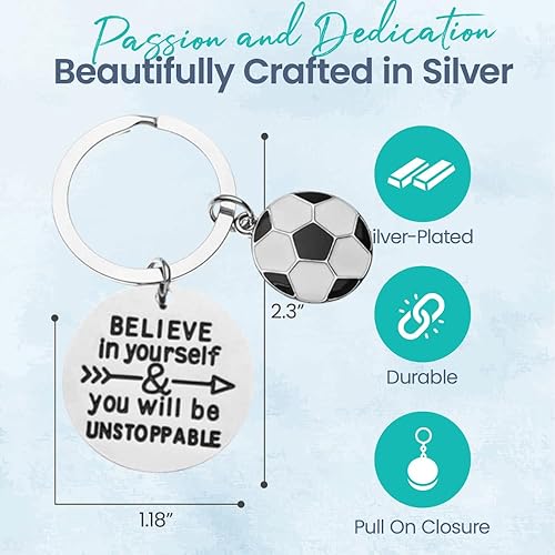 Miniatura 3 de Llavero con dije de fútbol, inspirador Believe in Yourself and You Will Be Unstoppable Soccer Jewelry, regalos de fútbol para jugadores de fútbol,