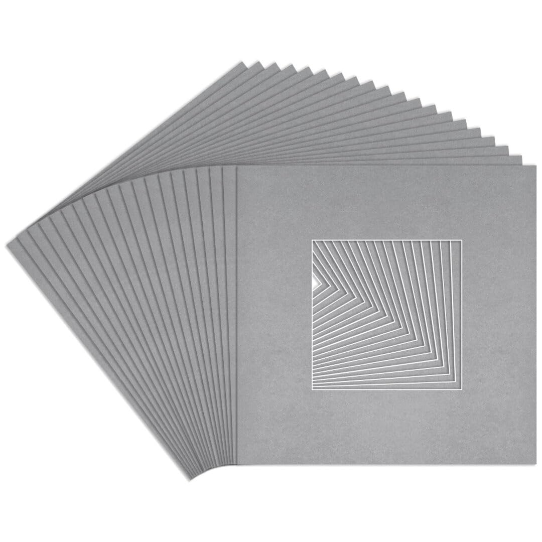 Procut Global 10x10" Silver Picture Mounts to Fit 5x5" Aperture - Precision Cut Cardboard Photo Mount - Ideal for Frames, Prints, Artwork & Certificates - Sizes & Colours Available - 20 Pack